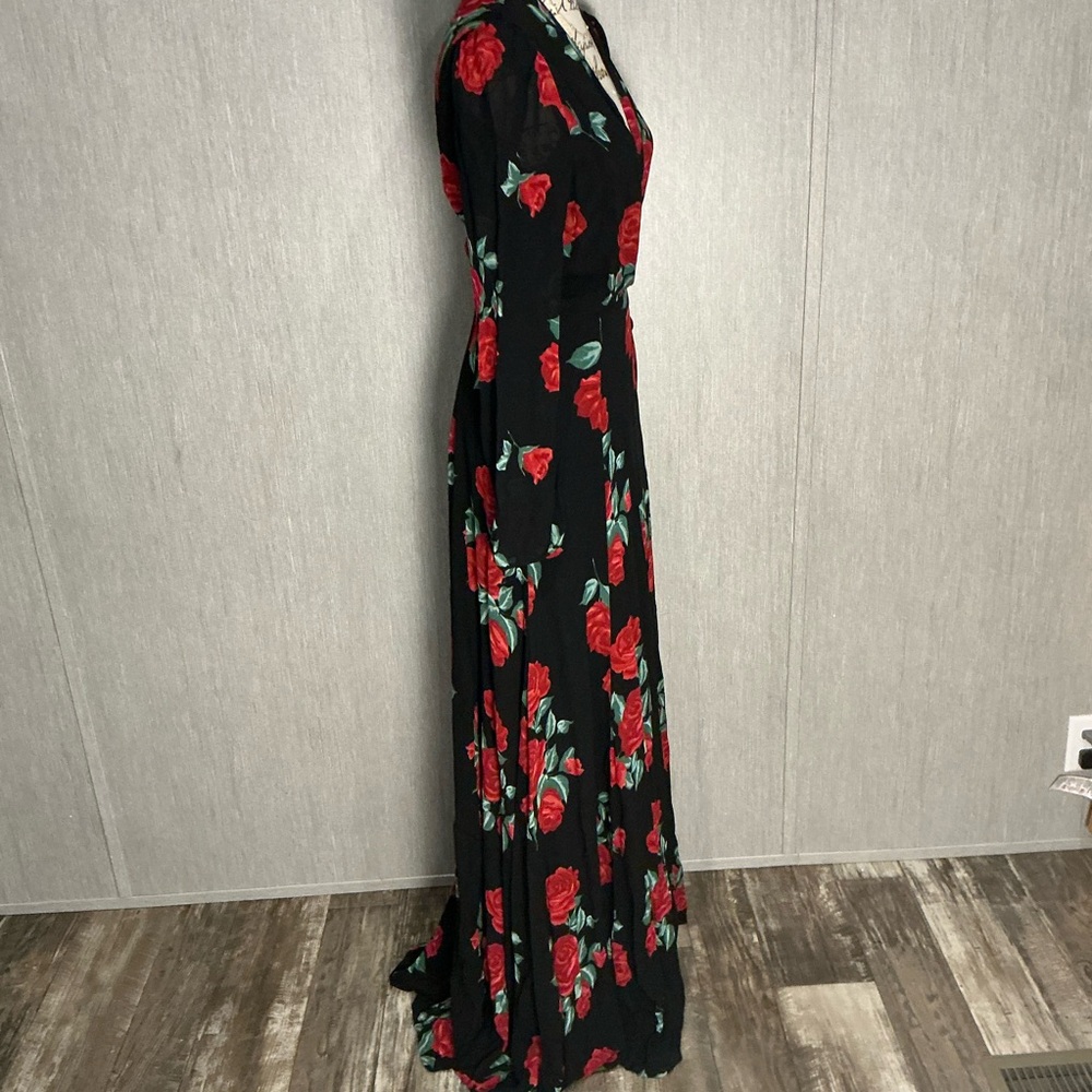 Reformation Black and Red Floral Long Sleeve Dress Size Medium - Picture 8 of 16